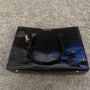 Black Crocodile-Embossed Tote Bag